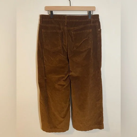 Time & Tru High Rise Wide Leg Corduroy Ankle Pants Button Fly Size 14 Brown 🍁 🍂 - Picture 5 of 11
